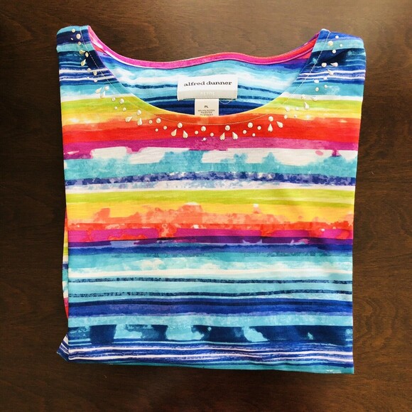 ALFRED DUNNER WOMENS TOP PETITE LARGE CREW NECK, SHORT SLEEVE STRIPED SHARKBITE - Picture 7 of 7